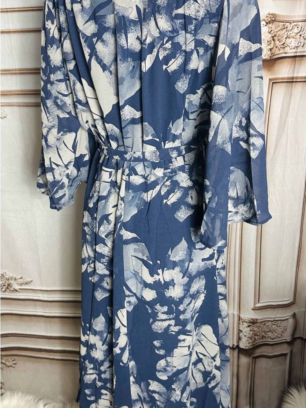 Navy & White Floral Wrap Midi Dress - Women - Picture 7 of 8